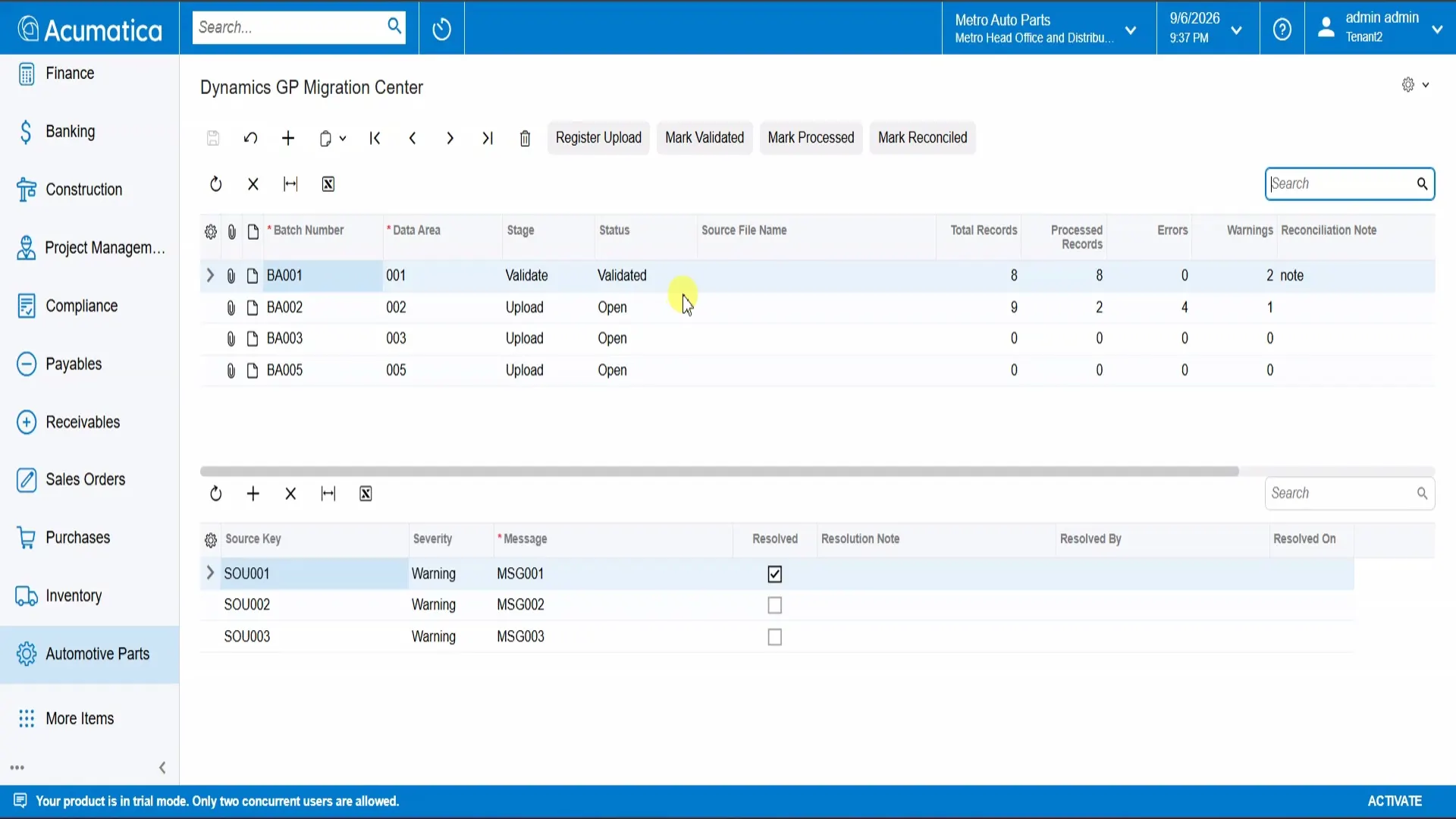 Dynamics GP to Acumatica migration center