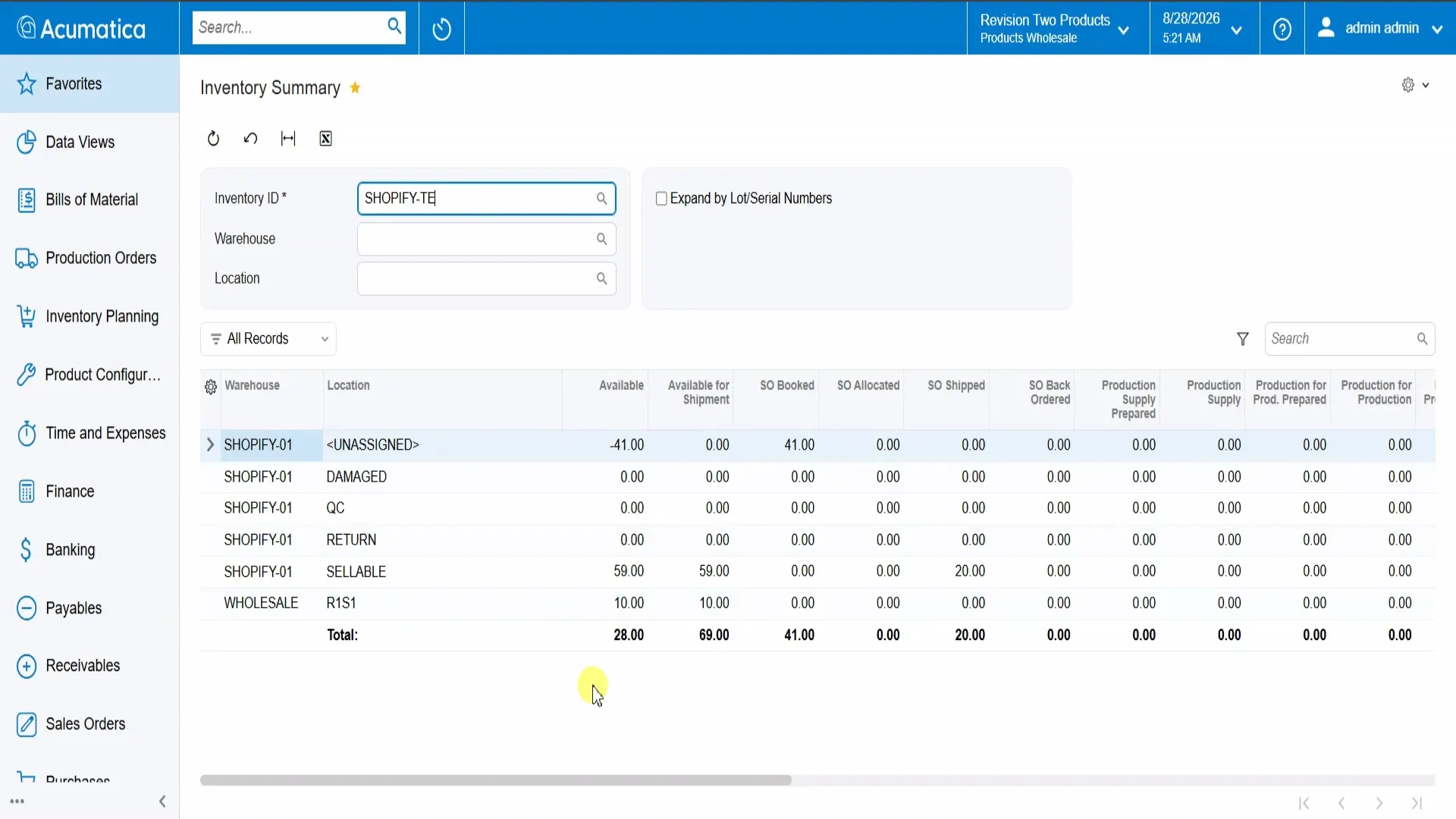 An Acumatica inventory adjustment on the left and the updated product availability on the Shopify storefront on the right.